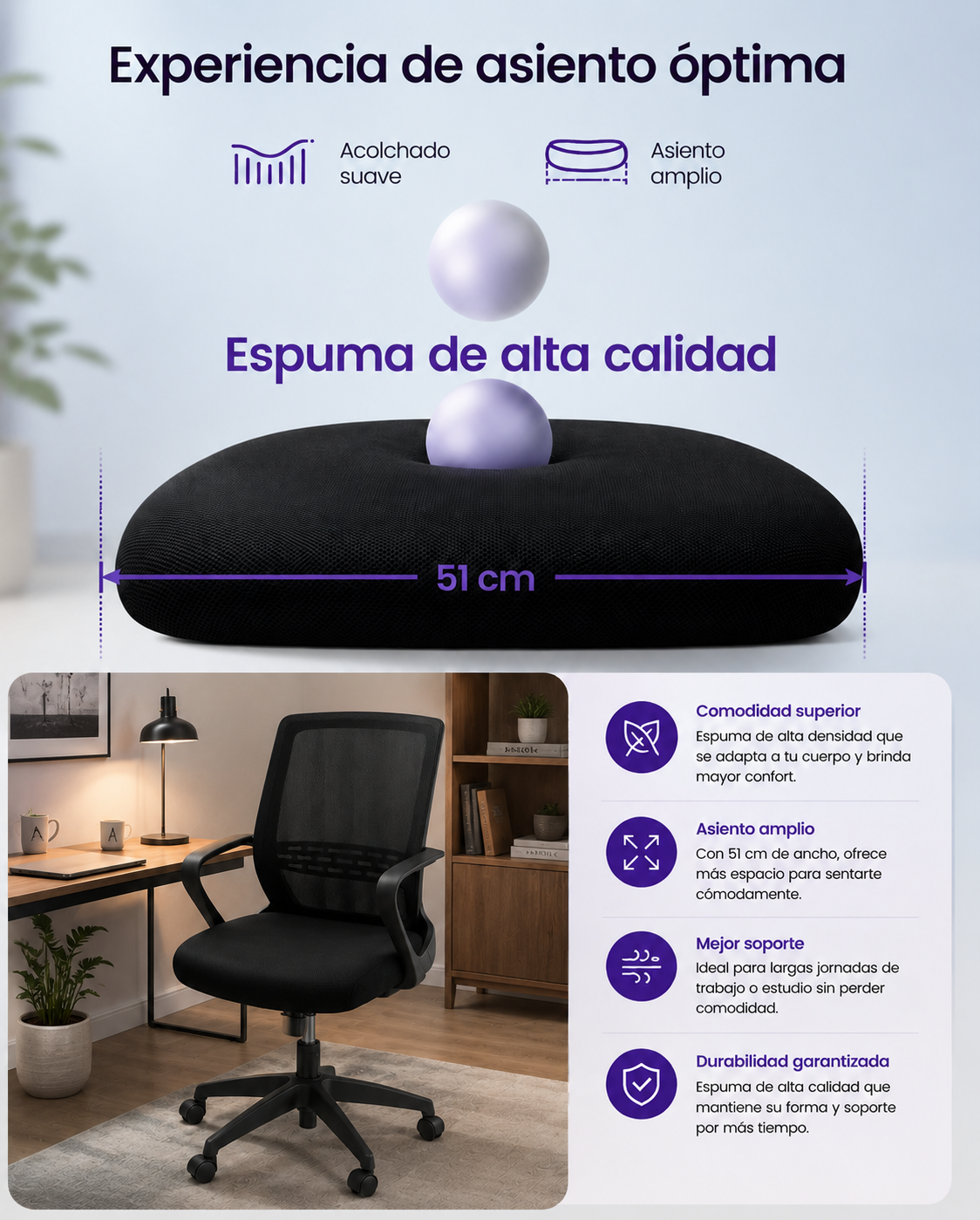 Silla Oficina Ergonómica Operativa Mesh Soporte Lumbar Negra