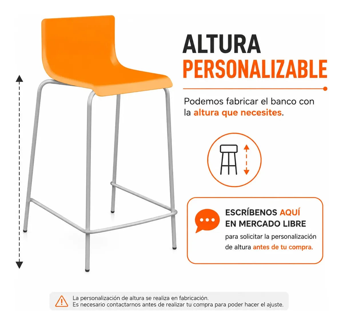Juego de 2 Bancos Para Barra Cocina Naranja Origen Italiano