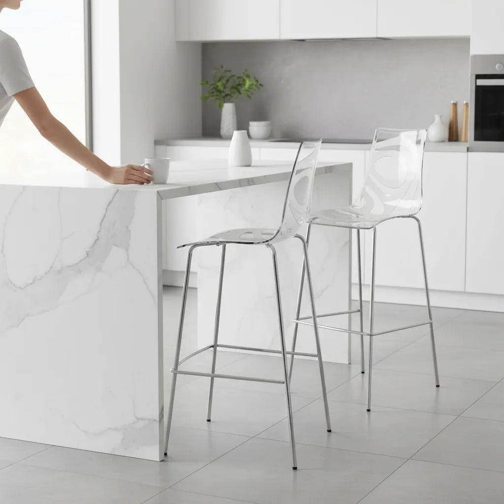 Juego De 2 Bancos Barra Cocina Modernos Italianos Blanco
