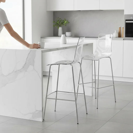 Juego De 2 Bancos Barra Cocina Modernos Italianos Blanco