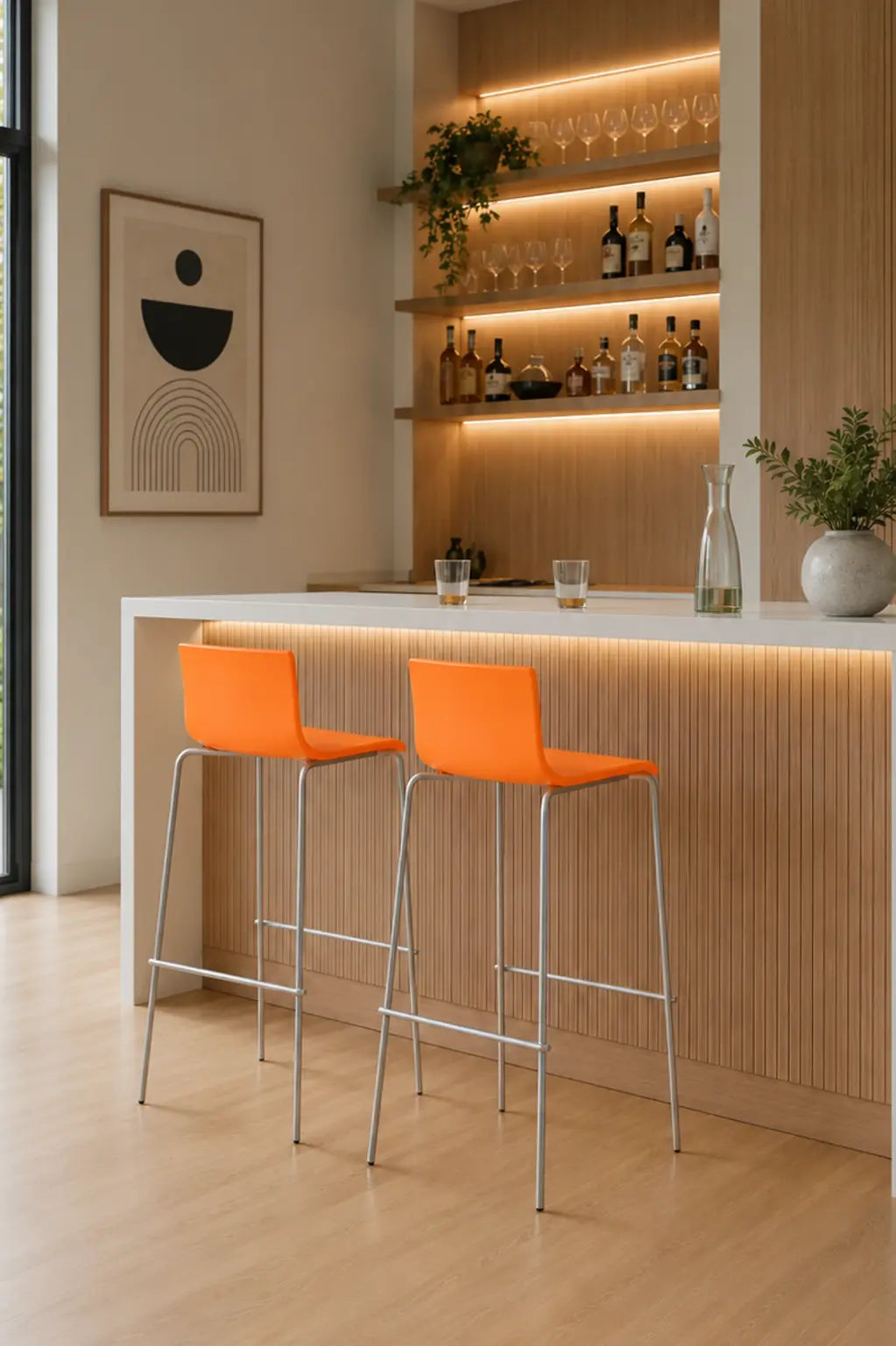 Juego de 2 Bancos Para Barra Cocina Naranja Origen Italiano